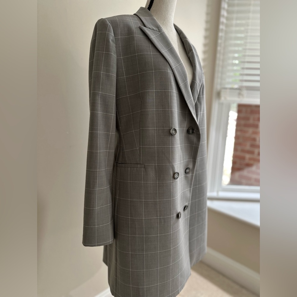 Theory Gray Checkered Double-Breasted Blazer - image 2